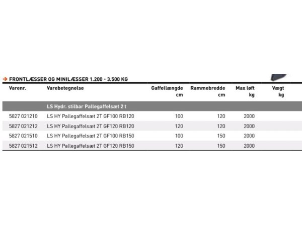 JST Pallegafler m. hy. gaffelflyt